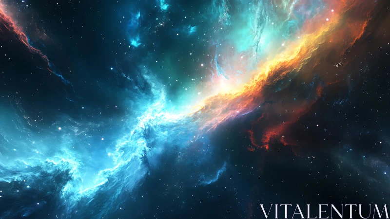 Cosmic nebula stream arcs across a star-filled void.