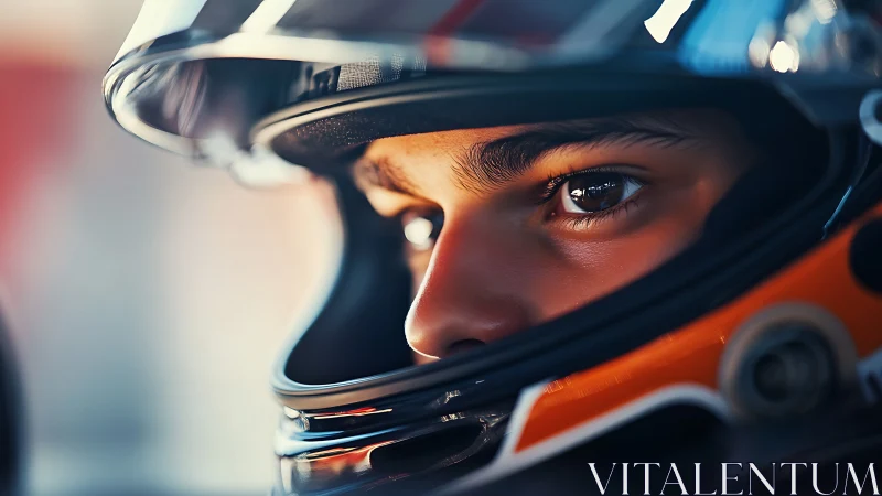 Focused racer’s eyes capture pre-race tension and speed