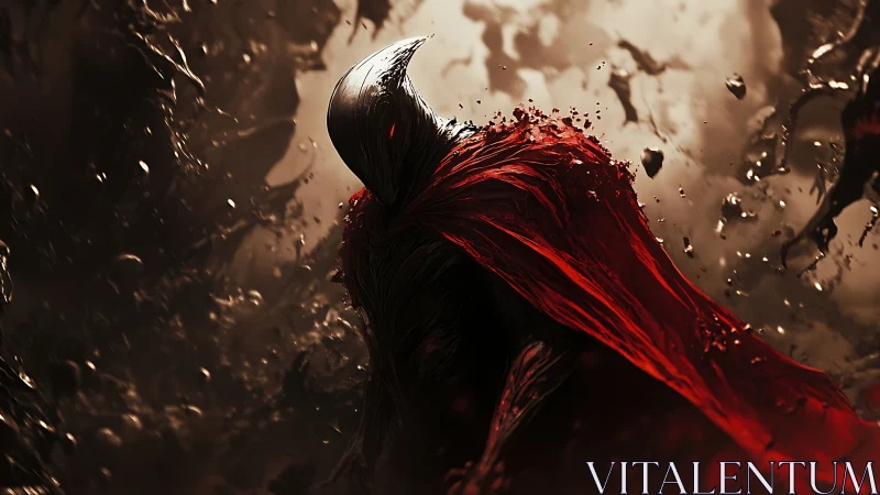 Armored wraith in red cape rendered with high-contrast volumetrics