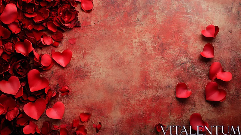 Red Hearts and Roses Celebrate Love on Rustic Canvas