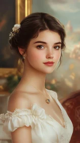 Digital painting portrait of young woman in neoclassical dress.