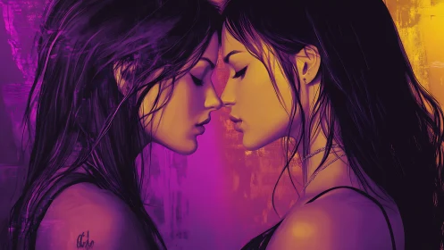 Two Figures in Neon Proximity: Digital Portrait.