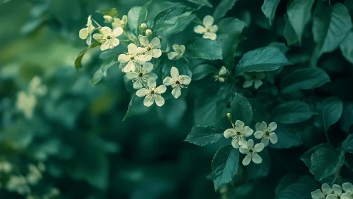 White flower clusters on green foliage plant.