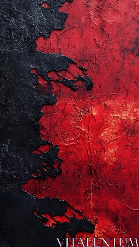 Textured black overlay breaks across rough red background