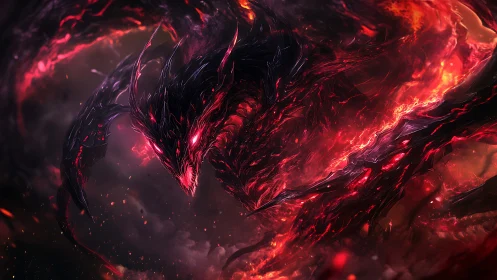 Volcanic void wyrm in molten nebula, high-detail digital render