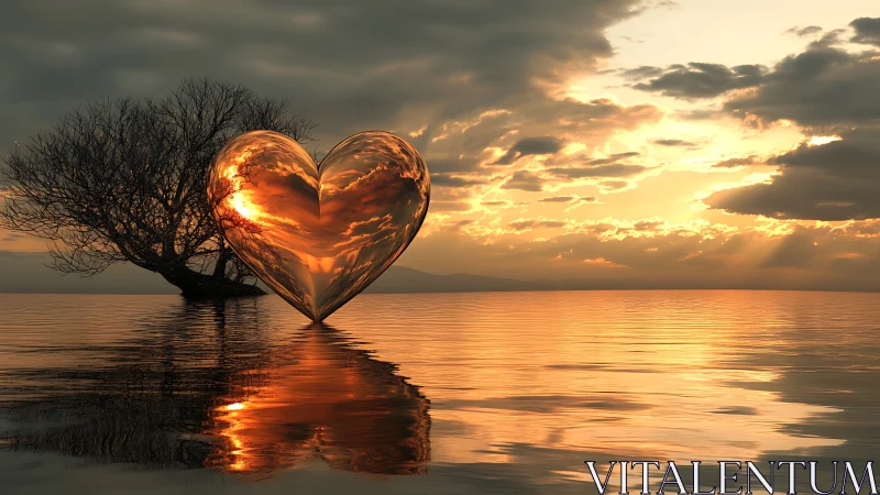 Golden Heart Meets Sunset Over Tranquil Waters.