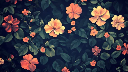Dark Background Floral Composition With Warm Toned Blossoms