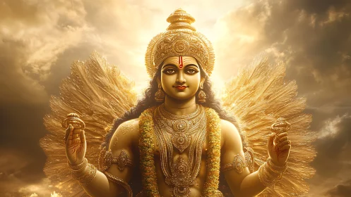 Radiant golden deity rendered in high-detail digital painting