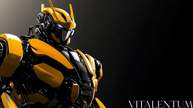 Armored yellow combat mech in cinematic three-quarter profile.