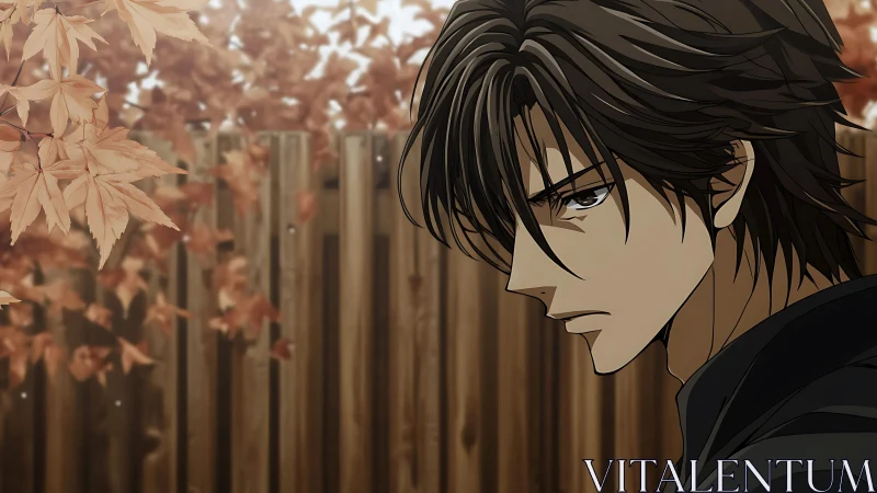 Brooding young man in autumn yard with warm muted palette.