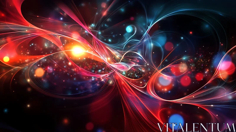 Flowing abstract light trails with glowing bokeh points.