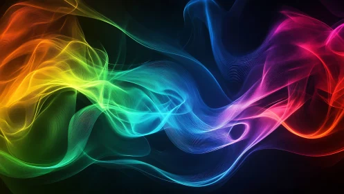 Glowing rainbow wisps drifting through a deep night sky.