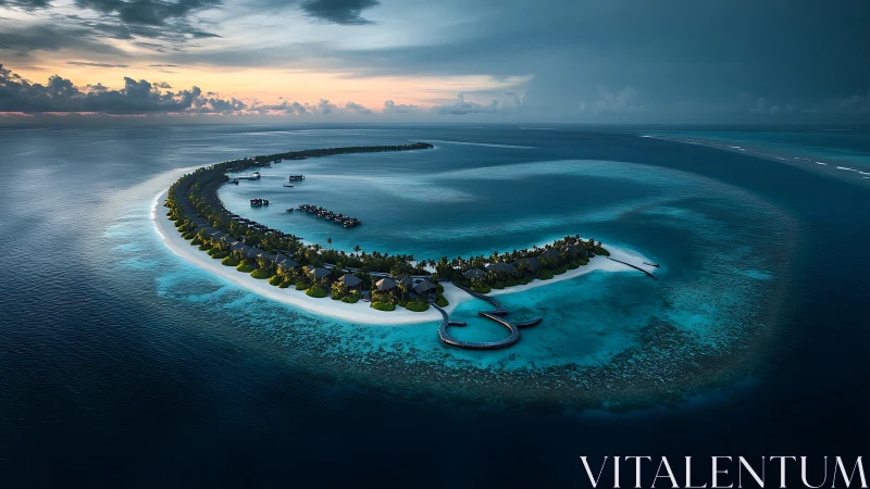 Crescent Island Resort Aerial Dawn. Turquoise Atoll Paradise.