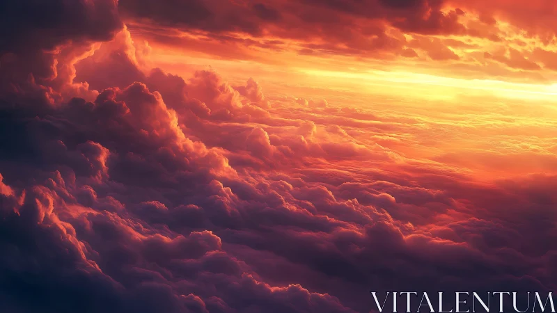 Layered cumuliform cloudscape is illuminated by low sunlight