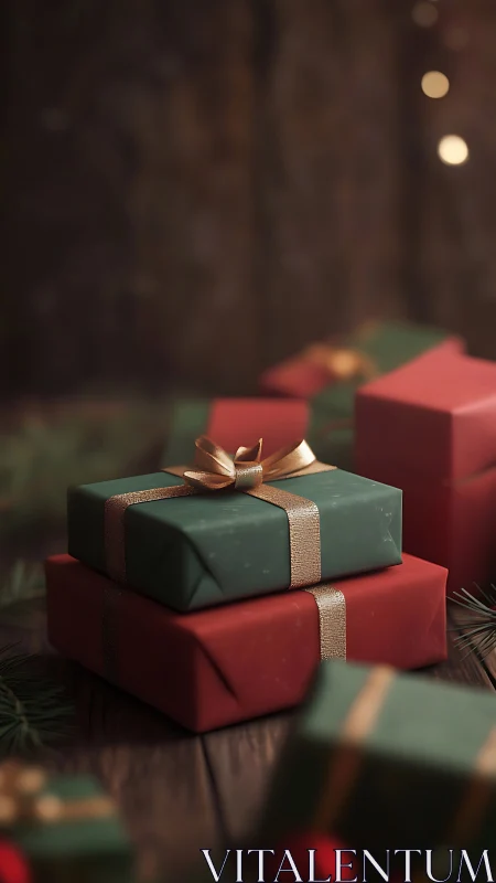 Stacked holiday parcels quietly rehearse midnight magic