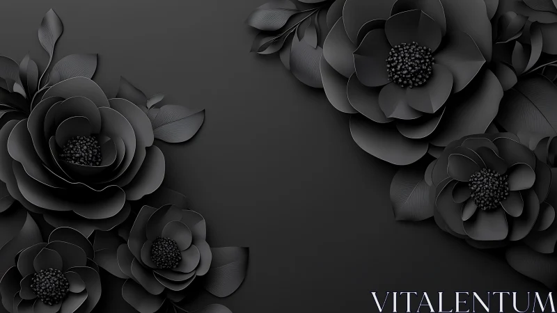 Monochromatic floral arrangement with layered black petals.