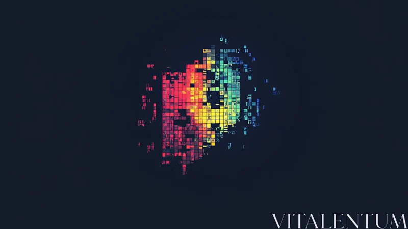 Colorful pixel heart glows softly in a quiet digital void