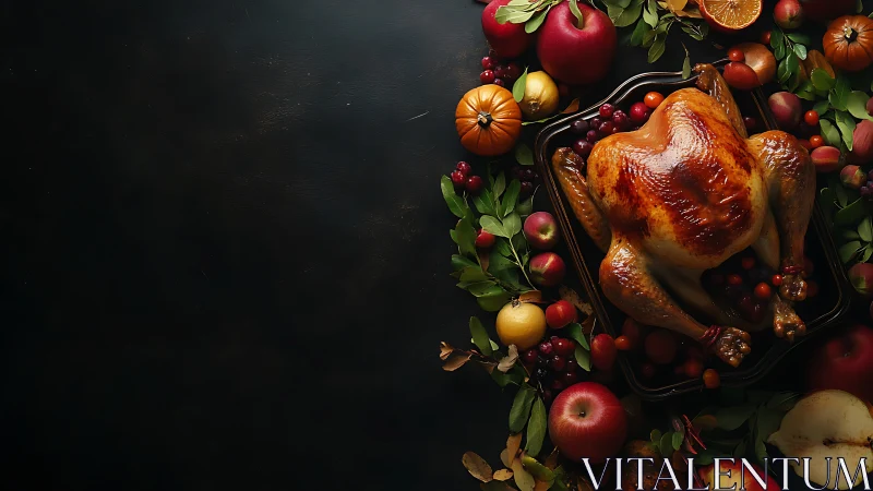 Golden roasted turkey surrounded by cozy autumn harvest.