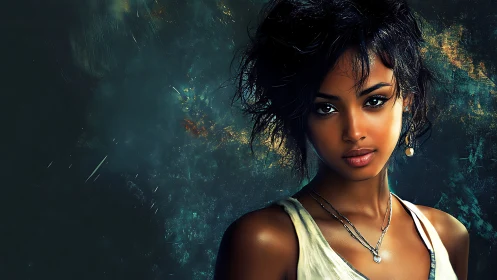 Confident young woman stands against a moody painted backdrop