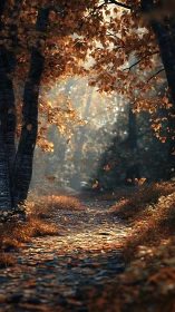 Golden Path Through Autumn's Gentle Embrace.