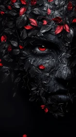 Dark forest spirit emerges from shadowed crimson foliage