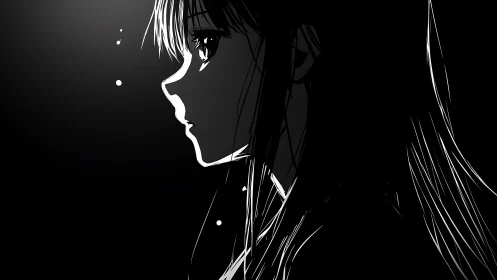 High contrast anime profile portrait using stark monochrome lighting