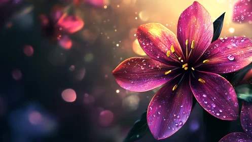 Magenta Petals Glistening in Golden Light.