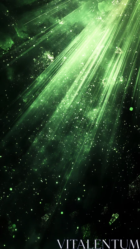 Emerald light rays slice through deep cosmic dust field