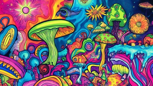 Color-drenched mushroom wonderland welcomes curious eyes