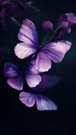 Gentle violet butterflies drifting through moonlit petals.
