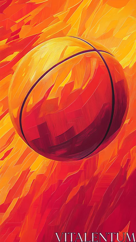 Basketball rendered in vivid red and orange motion strokes.
