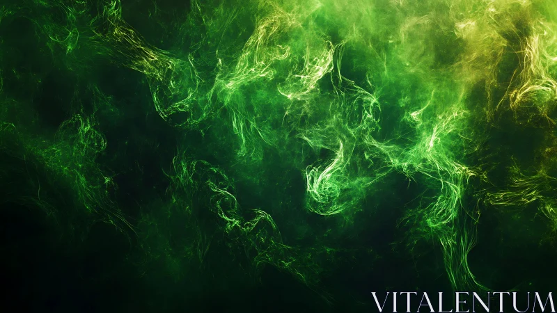 Emerald wisps drifting through a dark cosmic hush.