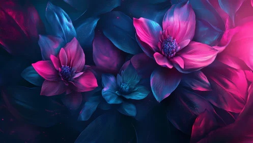Neon Floral Bloom. Digital Rendering of Bioluminescent Petals.