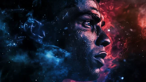 Stargazer forged in nebula fire, drifting between colors.