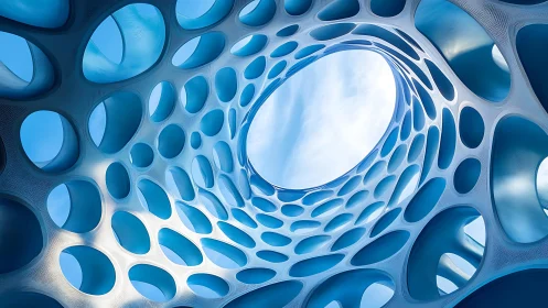 Nested Organic Apertures: Blue Sculptural Void Architecture.