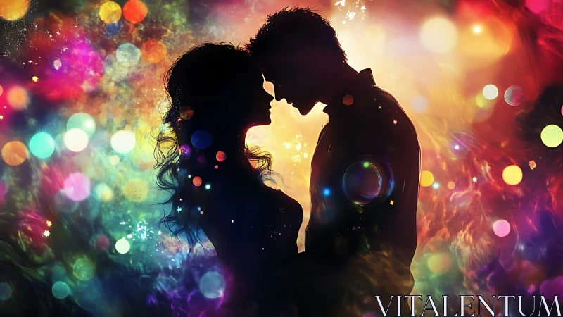 Silhouetted Couple Embraced in Luminous Bokeh