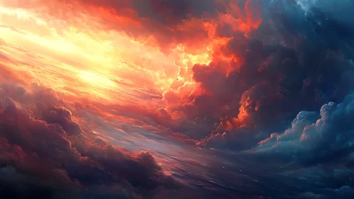 Sky fills with dense storm clouds around intense sunset light