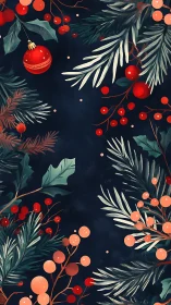Cozy holiday greenery with bright berries and one red ornament.