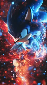 Blue speedster bends fire and sparks into a swirling comet