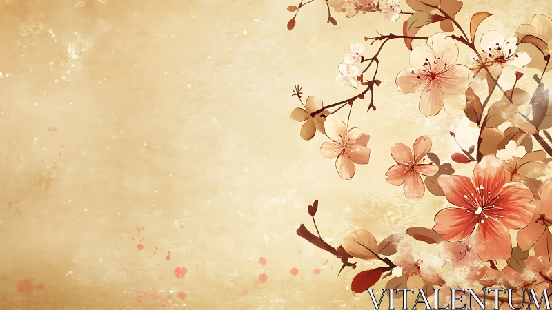 Floral branch illustration on textured beige watercolor background