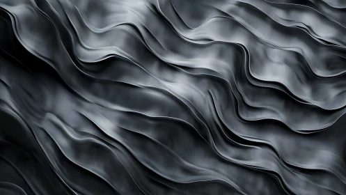 Metallic wave folds flow across dark abstract surface.