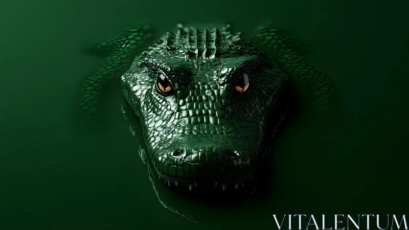 Realistic alligator head emerging from dark green water, digital art.
