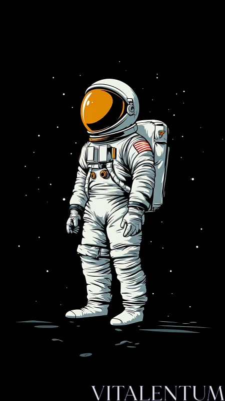 Astronaut in white EVA suit standing in open space.