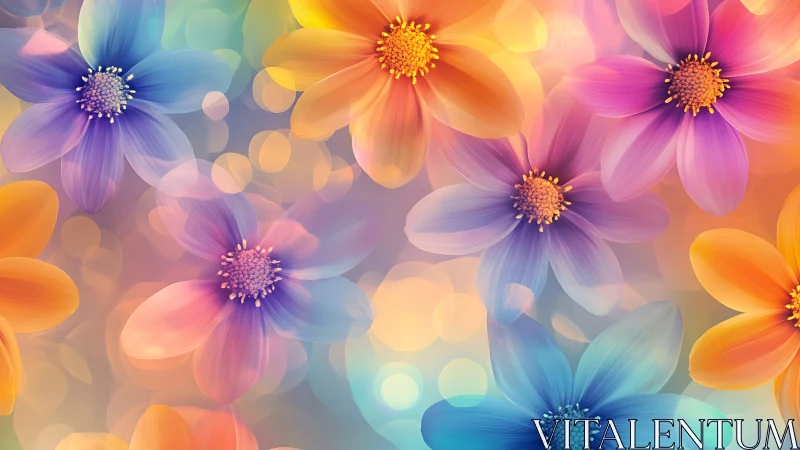 Vibrant Rainbow Flowers With Golden Bokeh Backdrop
