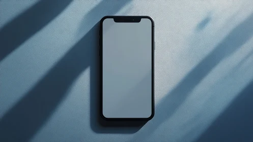 Modern Smartphone on Blue Surface with Shadow Play.