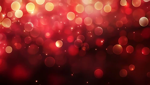 Red bokeh light orbs create warm festive abstract glow