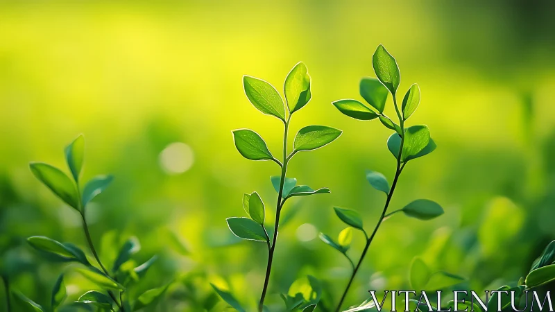 Vibrant green plant leaves in soft natural sunlight, nature-inspired style.