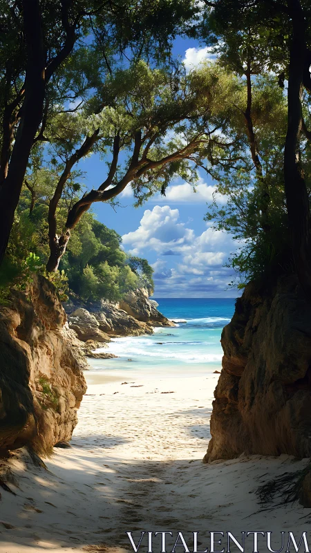 Nature's Geometric Frame: Tropical Paradise Unveiled Through Stone