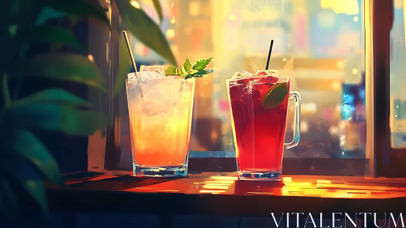 Golden Hour Beverage Composition: Chilled Cocktails with Citrus Gradient