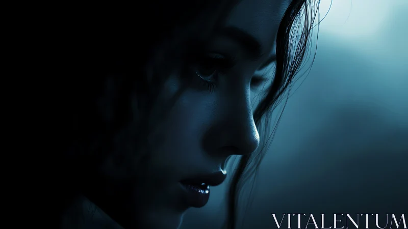 Soft blue light cradles a thoughtful face in quiet focus